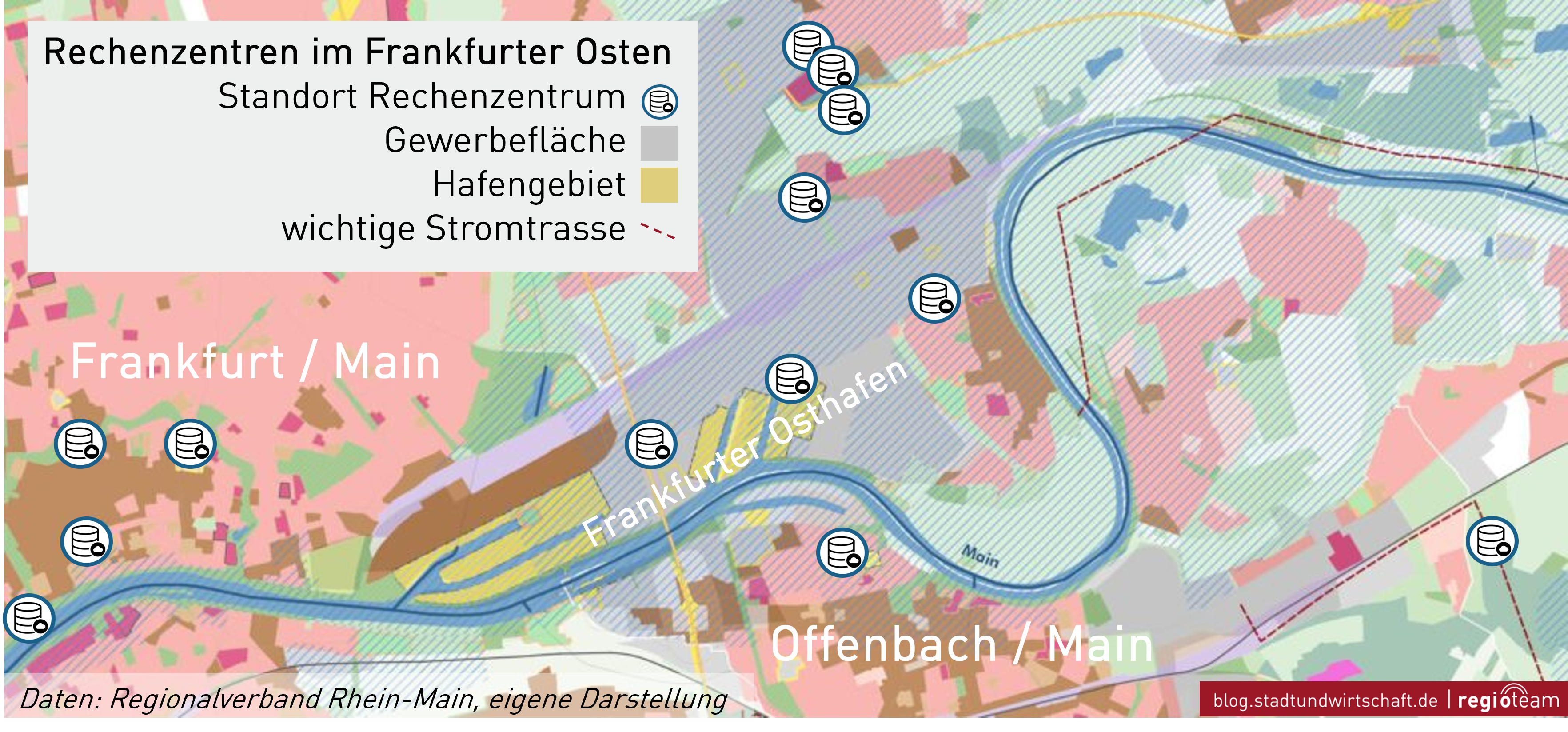 Standorte von Rechenzentren im Frankfurter Osten